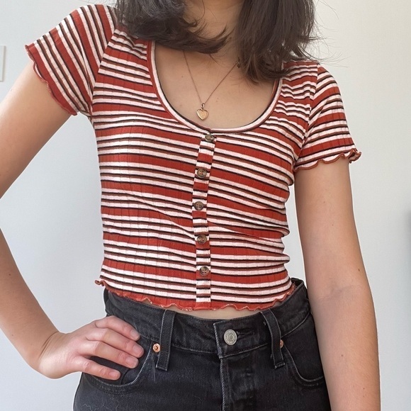 PRIMARK RIBBED  STRIPED CROP TEE - S - Picture 4 of 5